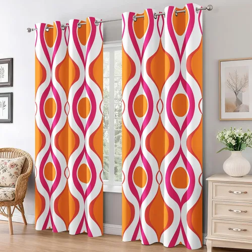 Vista 12 de Groovy Heart Curtains for Living Room 84 Inch Length, 60S 70S Retro Blackout Curtains Bedroom Decor, Hippie Orange Aesthetic Grommet Thermal Black