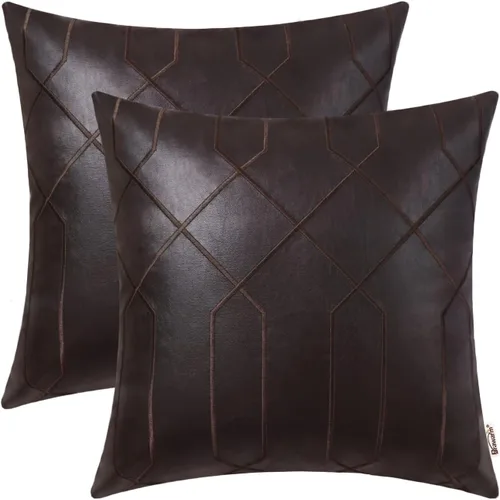 Vista 9 de BRAWARM Fundas de almohada de cuero 16 X 16 pulgadas, paquete de 2 fundas de almohada de cuero sintético negro, fundas de almohada decorativas