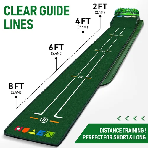 Vista 2 de Alfombrilla de golf verde para interiores y exteriores con retorno de pelota y 3 agujeros, mejora la precisión y la velocidad, duradero, resistente
