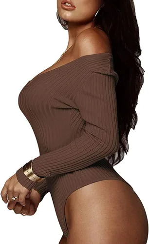 Vista 3 de Ludhou Body de manga larga con cuello en V profundo para mujer, diseño cruzado fruncido, con escote en V y fruncido