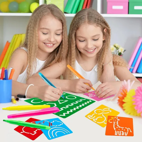 Vista 6 de Juego de 22 plantillas de trazado del alfabeto para niños, plantillas de dibujo con resaltador de color, letras y números y bonitos tableros