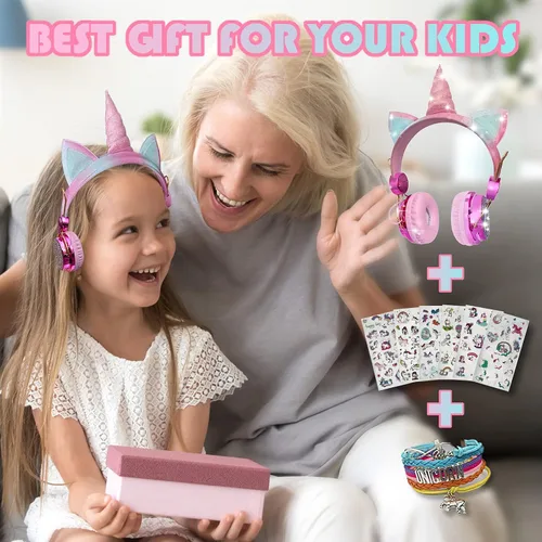 Vista 5 de SVYHUOK Auriculares inalámbricos de oreja de gato para niños con micrófono, auriculares Bluetooth sobre la oreja para la escuela, teléfonos