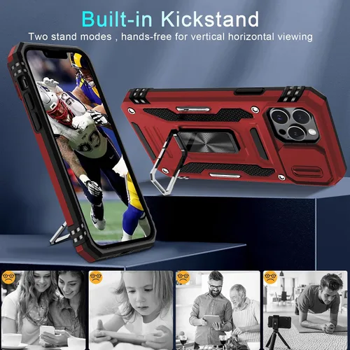 Vista 236 de DEERLAMN Funda para iPhone Xs Max con funda deslizante para cámara + protector de pantalla, soporte giratorio de anillo de grado militar a prueba