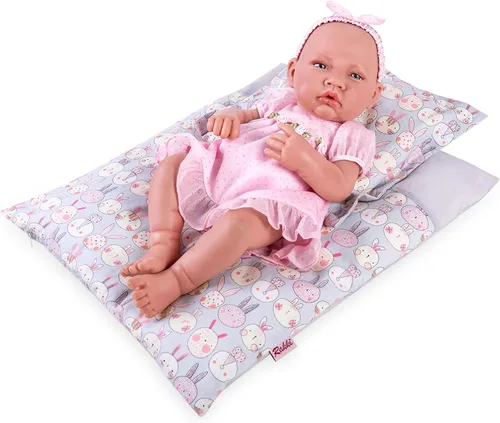 Vista 8 de Juego de 2 piezas de ropa de cama para muñecas de 18 pulgadas, accesorios de ropa de cama con estampado reversible con edredón y almohada, se adapta