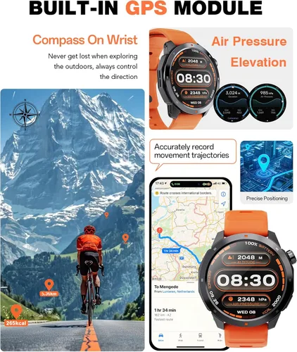 Vista 3 de AOLON Reloj inteligente GPS para hombre, 1.43 pulgadas AMOLED Smartwatch con brújula/barómetro/altímetro, monitor de frecuencia cardíaca/sueño, 30M