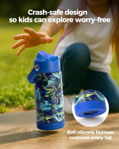 Vista 3 de Botella de Agua Choco Mocha para Niños para la Escuela, Botella de Agua Aislada para Niños de Acero Inoxidable para Niños, 14 Oz Camión Monstruo