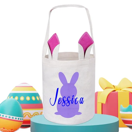 Vista 19 de Touber Cesta de Pascua, canastas de Pascua de algodón personalizadas para niñas y niños, rectangular, cestas de caza de huevos de Pascua con orejas