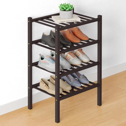 Vista 62 de Smiry Zapatero de bambú para armario, organizador de zapatos de madera de 3 niveles, estante apilable de almacenamiento de zapatos de madera