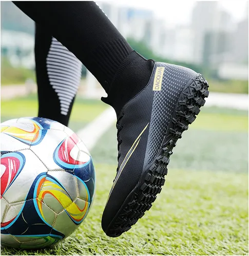 Vista 5 de XJIODF Botines de fútbol para hombre, zapatos de fútbol de caña alta, con cordones, para interiores y exteriores, botas de fútbol americano AG FG TF