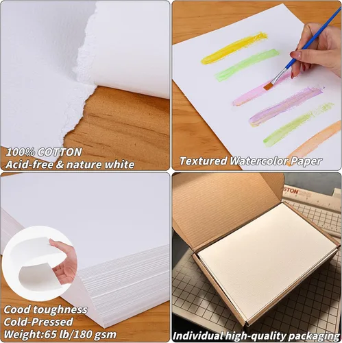 Vista 3 de 150 hojas de papel para acuarela a granel, papel de color blanco para estudiantes de pintura, adultos, artistas, dibujo - 65LB/180GSM papel de arte