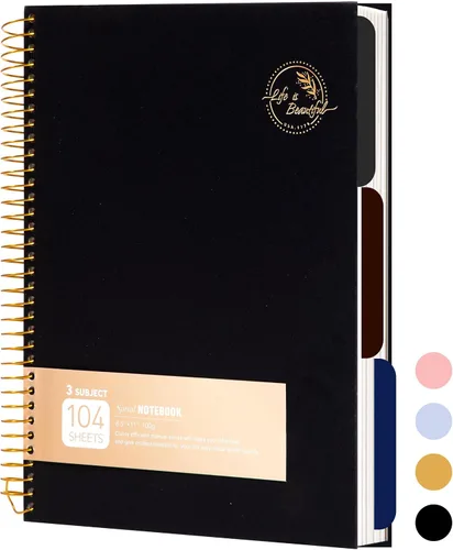 Vista 10 de Cuaderno de espiral grande de 8.5 x 11 con 3 divisiones, cuaderno de espiral de tapa dura para tomar notas, 120 hojas, cuaderno cuadriculado