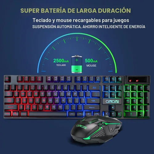 Vista 3 de CHONCHOW - Combo de teclado y mouse inalámbricos USB para juegos, retroiluminación RGB, 2.4 GHz LED Ergonomic Mechanical Feeling Keyboard