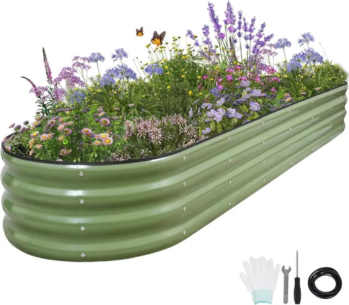 Vista 16 de Cama de jardín elevada galvanizada para exteriores, camas elevadas para jardinería, caja de maceta de metal, kit de cama de jardín elevada de acero