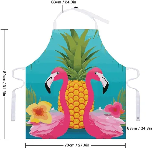 Vista 2 de MUSM Apron for Adults - 27.6 X 31.5 Inch, Heavy-Duty Polyester Aprons with Two Large Pockets, Waterproof Pineapple Flamingo Kitchen Apron for