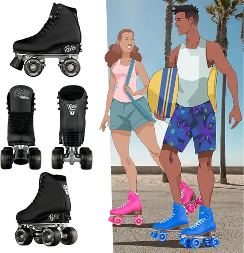 Vista 5 de Crazy Skates Retro Roller Skates Adjustable or Fixed Sizes Classic Quad Skates for Men, Women and Girls Negro (ajustable)