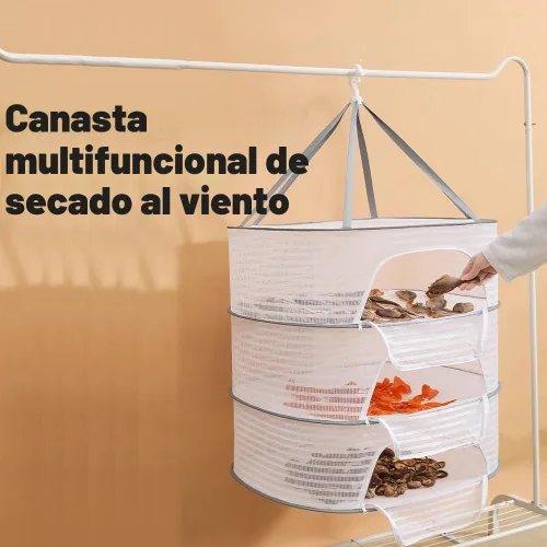 Vista 2 de Rejilla de secado de hierbas, red plegable de malla colgante de 3 capas con cremallera, secadora de malla para secar hierbas, verduras, frutas