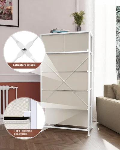 Vista 8 de Crestlive Products Cómoda para dormitorio, torre de almacenamiento alta y delgada, marco de acero resistente, parte superior de madera, cubos