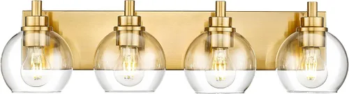 Vista 45 de Accesorios de iluminación de baño, luz de tocador mate negra de 2 luces, apliques de pared modernos con pantalla de globo de vidrio transparente