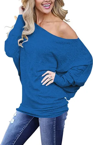 Vista 3 de Poetsky Women's Long Sleeve Off Shoulder Tunic Tops Loose Casual Oversized Shirts Blouse
