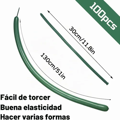Vista 2 de 100 globos de color verde salvia del 260, globos gruesos de látex verde de 260q para modelo animal, globos largos de torsión para regalos de Navidad