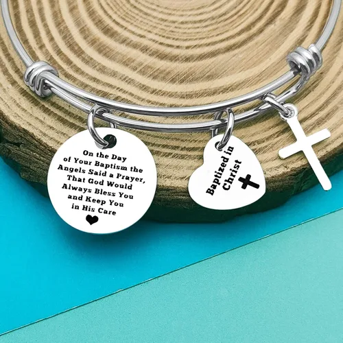 Vista 3 de Pulsera de bautismo, regalo de bautismo para ella, regalo religioso cristiano para mujeres, regalo bautizado, regalo de primera comunión, brazalete