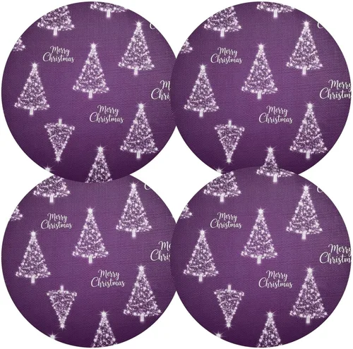 Vista 2 de Trees Christmas Purple Dining Room Table Placemats, Non Slip Washable Dinner Mat for Kitchen Table one sizex4