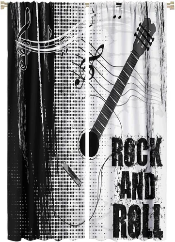 Vista 31 de Cortinas de música rock para adolescentes, tratamiento de ventana de guitarra electrónica para dormitorio, sala de estar, cortinas de ventana