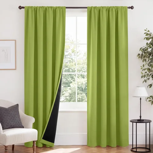 Vista 75 de NICETOWN Biscotti Beige 100% Cortinas opacas de 45" de largo para cocina, bolsillo con varilla para sótano completamente opaco, cortinas térmicas