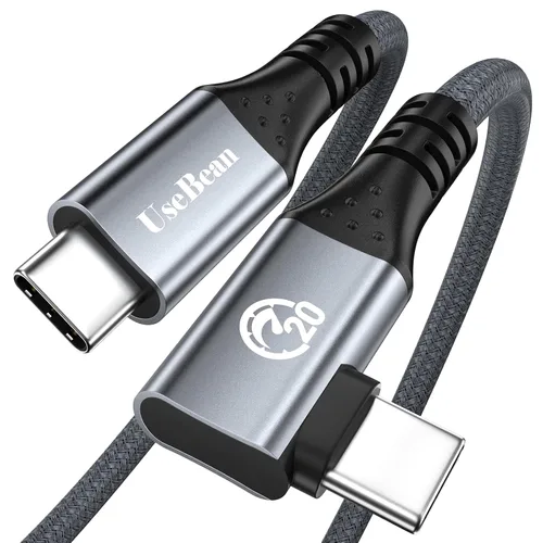 Vista 9 de Cable USB C de ángulo recto de 1 pie, 12 pulgadas 240 W corto USBC a USBC Gris