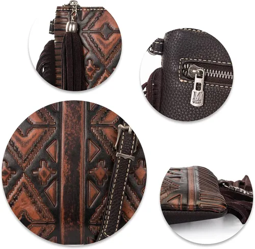 Vista 4 de Montana West Cowhair - Bolso cruzado de piel para teléfono celular, cartera para mujer, vaquera occidental, pequeño bolso cruzado