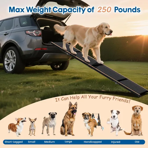 Vista 3 de HBTower Rampa plegable para perros de 63 pulgadas de largo y 17.3 pulgadas de ancho para automóvil, SUV y camión, rampa portátil para mascotas