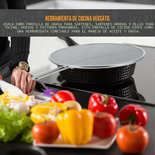 Vista 6 de U.S. Kitchen Supply - Protector contra salpicaduras de acero inoxidable de 13" de malla fina, para grasa y aceite, pantalla antisalpicaduras
