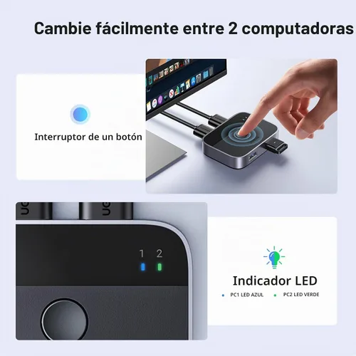 Vista 5 de UGREEN Interruptor USB 3.0 2 en 2 salidas, conmutador USB 2 computadoras para compartir teclado y mouse impresora escáner cámara web, divisor