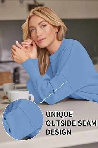 Vista 146 de Lillusory - Suéter extragrande con mangas de murciélago y cuello redondo para mujer, prenda moderna de otoño de tejido de punto sin botones