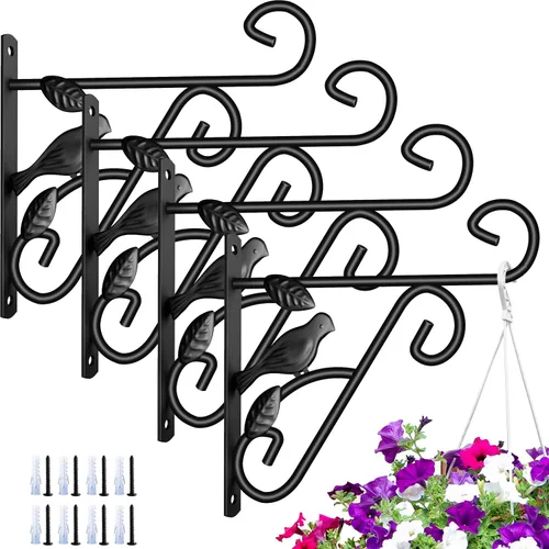 Vista 12 de AMAGABELI GARDEN & HOME Paquete de 2 colgadores colgantes para plantas al aire libre de 10 pulgadas, soportes de metal para colgar en la pared