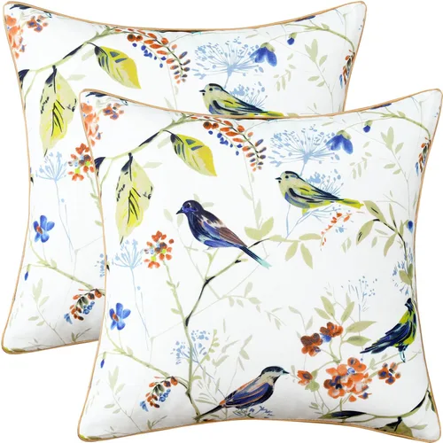 Vista 48 de VOGOL - Funda de almohada texturizada de lino, 18 x 18 pulgadas, estilo granja, para sofá, cama y habitación, con diseño de pájaros y hojas beige