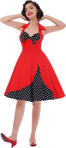 Vista 5 de Vestido de cosplay retro Rockabilly de los años 50 para mujer, vestido de cosplay floral halter Audrey Hepburn de los años 50 y 60