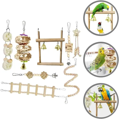 Vista 5 de Bird Ladder Chewing Toy Set with Wooden Beads, 8 Pieces