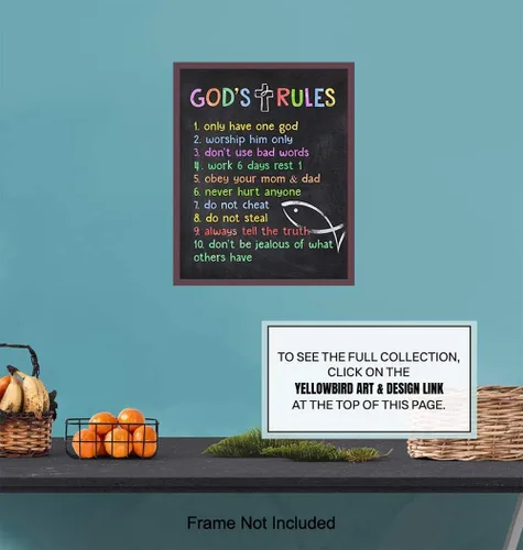 Vista 6 de Decoración de pared de los Diez Mandamientos para niños, niñas, habitación de niños pequeños o guardería, arte de pared con versículos religiosos