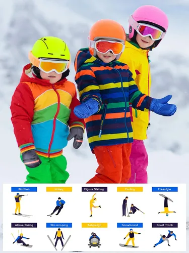 Vista 6 de SATINIOR 6 pares de guantes de nieve de invierno para niños, impermeables, cálidos, guantes de esquí unisex para clima frío