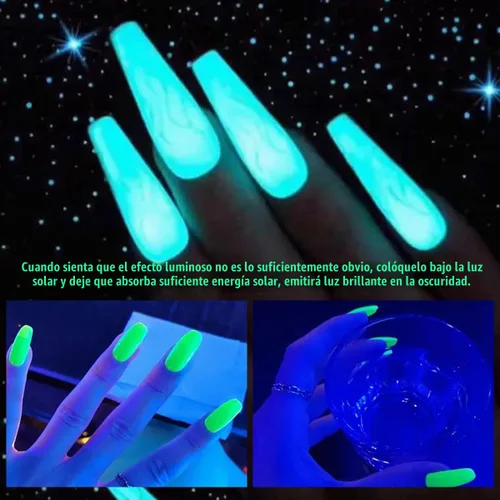 Vista 2 de Kit de uñas de poligel luminoso de 8 colores, extensión de uñas de poligel que brilla en la oscuridad, gel constructor para uñas, manicura de neón
