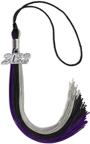 Vista 19 de Endea Graduation Borla de triple color con gota de fecha plateada (negro/dorado/granate, 2020)