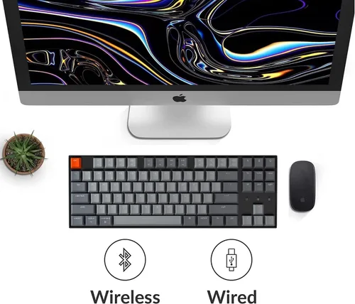 Vista 4 de Keychron Teclado mecánico inalámbrico para juegos K8, Tenkeyless 87 teclas BluetoothUSB con cable blanco retroiluminado N-Key Rollover TKL para Mac