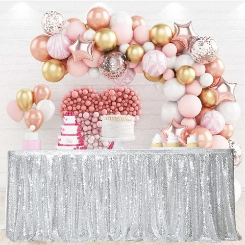Vista 17 de PartyDelight Falda de mesa de lentejuelas doradas de 4 pies para mesa redonda/rectangular/cuadrada para fiesta de cumpleaños, boda, Navidad