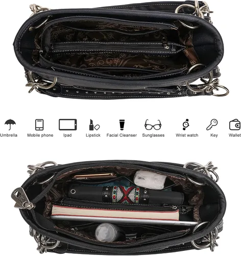 Vista 6 de Montana West Bolso patriótico con tachuelas para mujer, bolso de mano con bandera estadounidense y bolso cruzado