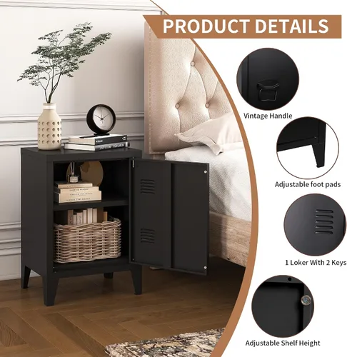 Vista 4 de MIOCASA Armario de metal con puerta, mesita de noche de metal para dormitorio, oficina, habitación de los niños (22.44 pulgadas de alto)