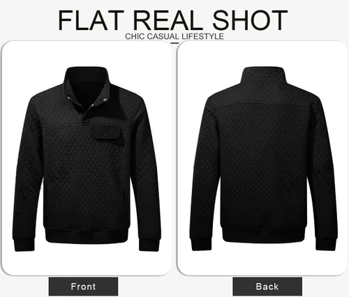 Vista 5 de JMIERR Sudadera acolchada para hombre, casual, de manga larga, cuello alto, con botones