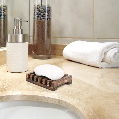 Vista 3 de Anwenk Jabonera de madera para guardar jabón, bandeja para baño, ducha, escurridor de cocina rectangular, manualidades a mano para jabón, esponjas