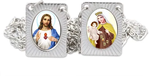 Vista 5 de Scapulars Catholic I Sagred Heart of Jesus & Our Lady of Mount Carmelo, Medallas I Collar escapulario de acero inoxidable para mujeres y hombres 14