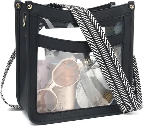 Vista 7 de LOXOMU Bolso cruzado transparente – Bolso transparente aprobado para estadios con correa de guitarra para eventos, conciertos